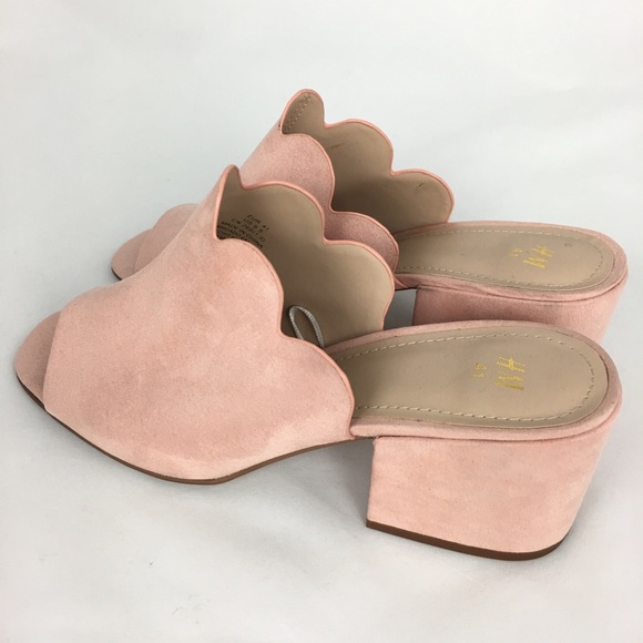 H&M Suede Scalloped Mule Chunky Heel - Picture 7 of 8